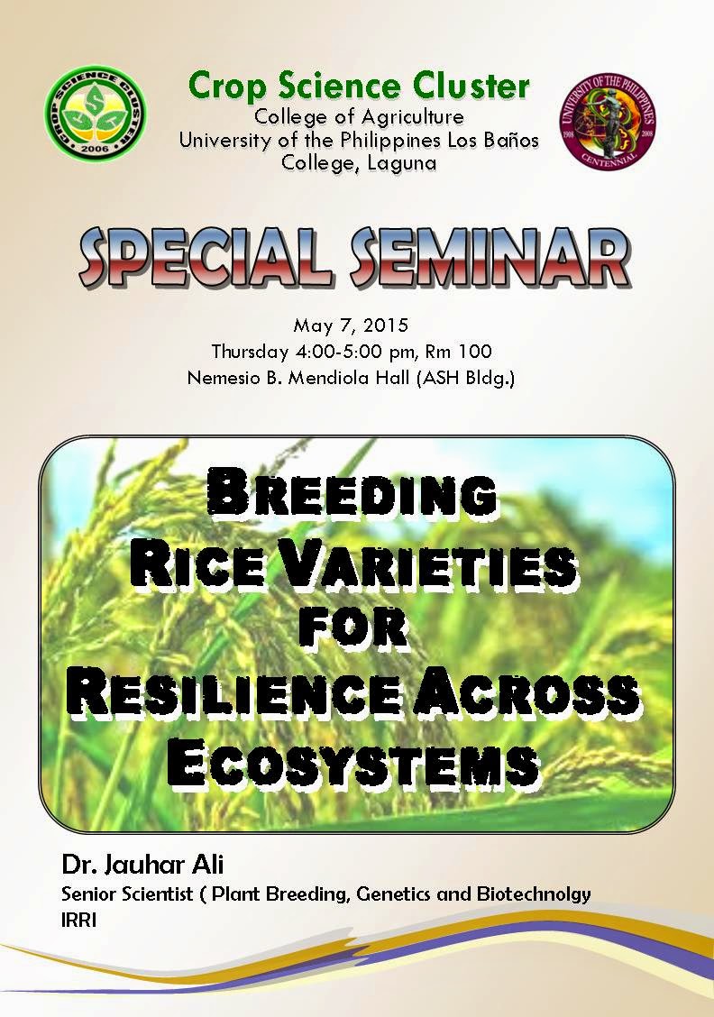 IRRI-GSR head gives talk at UPLB on breeding tolerant rice varieties
